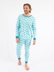 Mens Zoo Animals Pajamas - Shark-Light-Blue