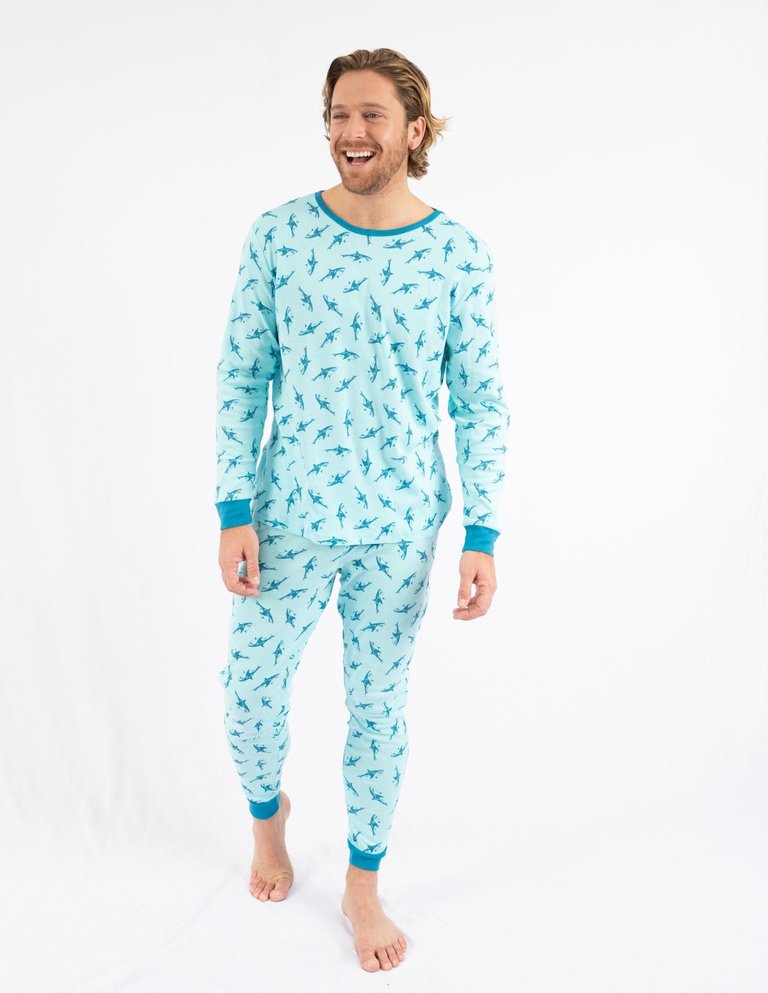 Mens Zoo Animals Pajamas - Shark-Light-Blue