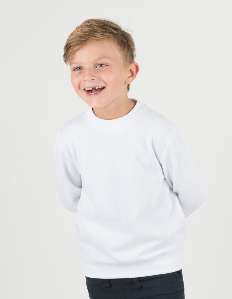 Neutral Solid Color Pullover Sweatshirt - White