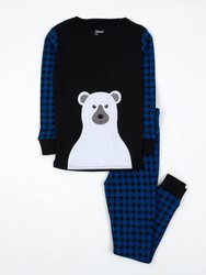 Polar Bear Houndstooth Pajamas - Polar-Bear-Face-Blue