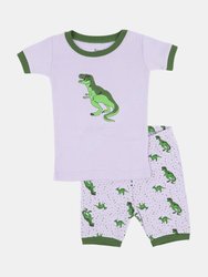 Short Sleeve Cotton Pajamas - T-Rex Purple