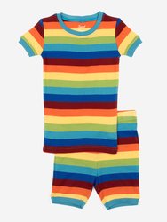 Short Sleeve Rainbow Cotton Pajamas - Rainbow Stripes Boy