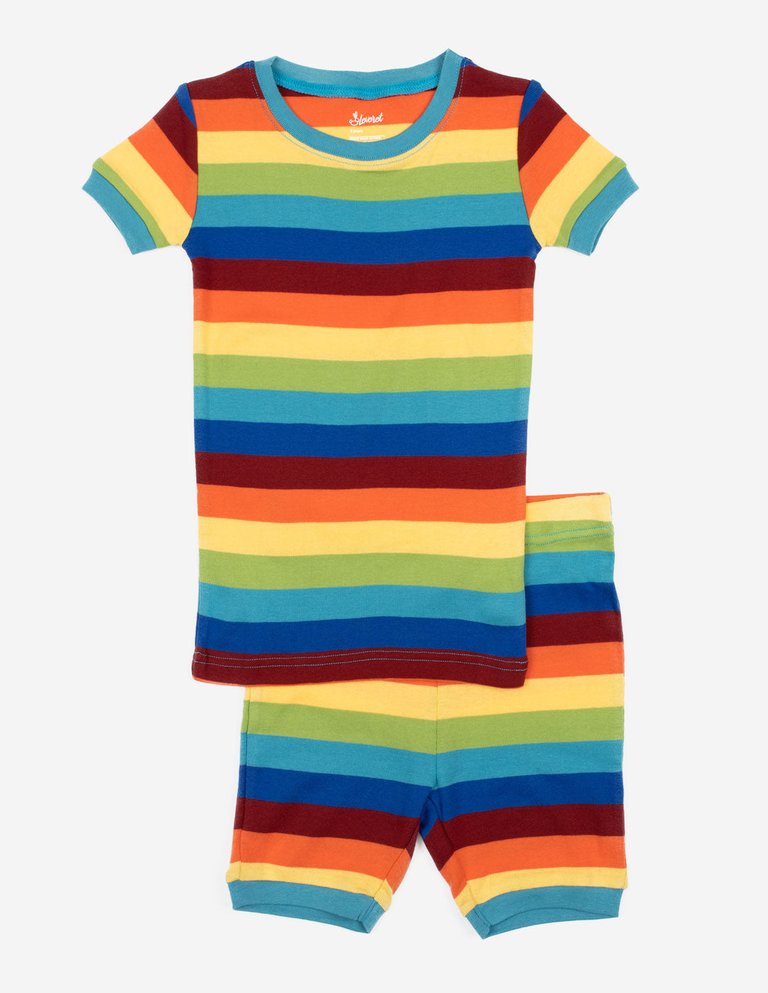Short Sleeve Rainbow Cotton Pajamas - Rainbow Stripes Boy
