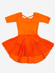 Short Sleeve Skirt Leotard - Orange