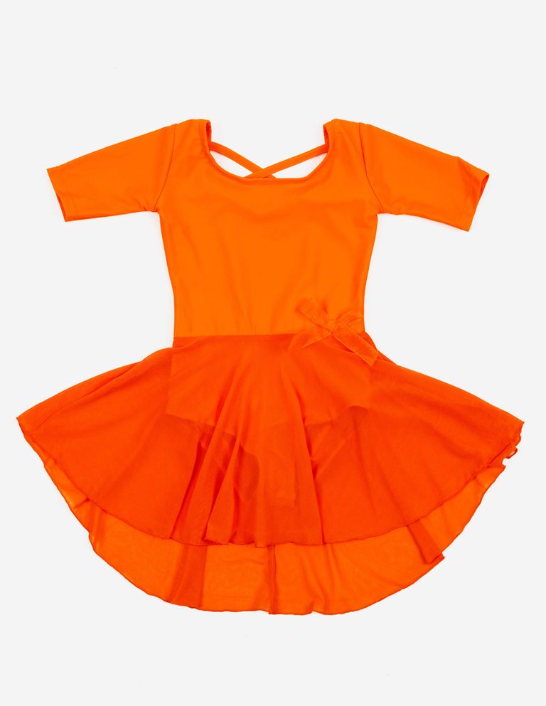 Short Sleeve Skirt Leotard - Orange