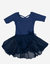 Short Sleeve Skirt Leotard - Navy-Blue