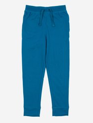Solid Boho Color Drawstring Pants - Teal-blue
