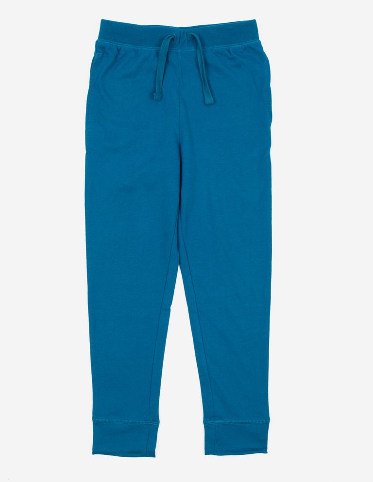Solid Boho Color Drawstring Pants - Teal-blue