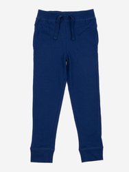 Solid Boho Color Drawstring Pants - Navy-blue