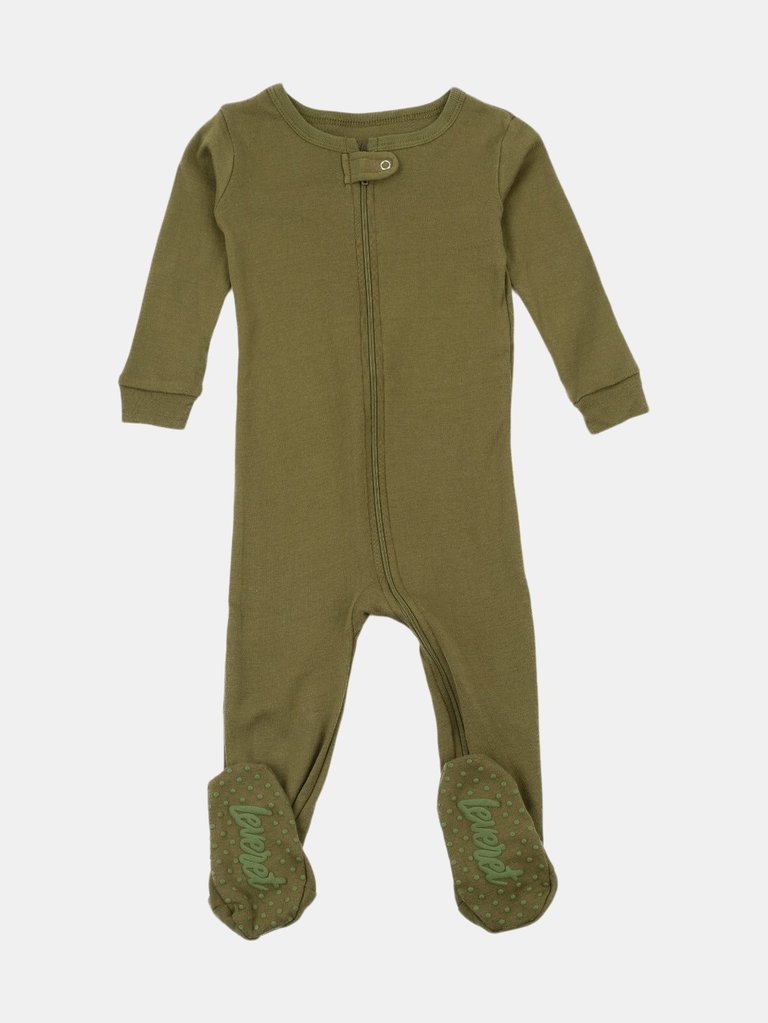 Solid Color Boho Footed Pajamas - Olive-Green
