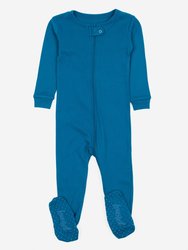 Solid Color Boho Footed Pajamas - Teal-Blue