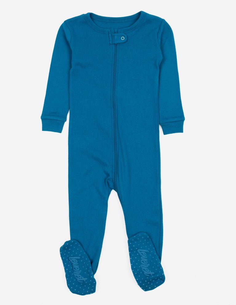 Solid Color Boho Footed Pajamas - Teal-Blue