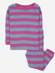 Striped Cotton Pajamas - Purple Denim