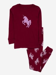 Unicorn Cotton Pajamas - Unicorn-Maroon