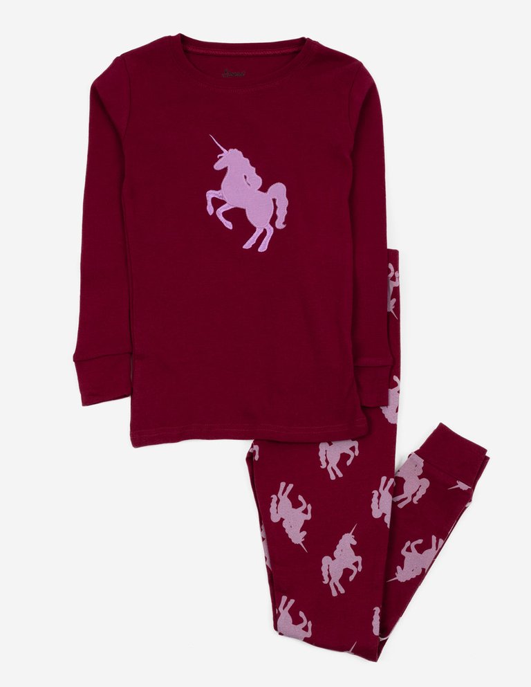 Unicorn Cotton Pajamas - Unicorn-Maroon