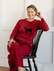 Womens Animal Print Flannel Set - Reindeer Red