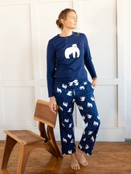 Womens Animal Print Flannel Set - Polar-Bear-Navy