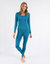 Womens Boho Solid Color Thermal Pajamas - Teal-Blue