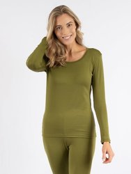 Womens Boho Solid Color Thermal Pajamas - Olive-Green