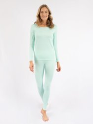 Womens Classic Solid Color Thermal Pajamas - Aqua