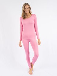 Womens Classic Solid Color Thermal Pajamas - Pink