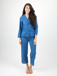 Womens Clearance Classic Button Down Pajamas - Blue