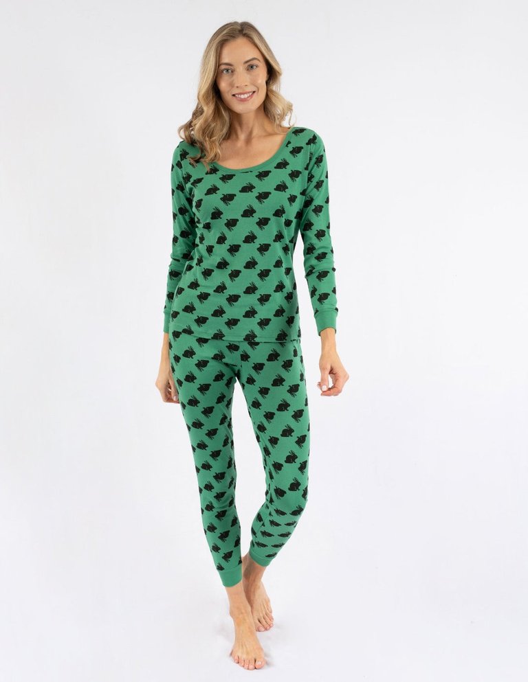 Womens Cotton Bunny Pajamas - Bunny-Green