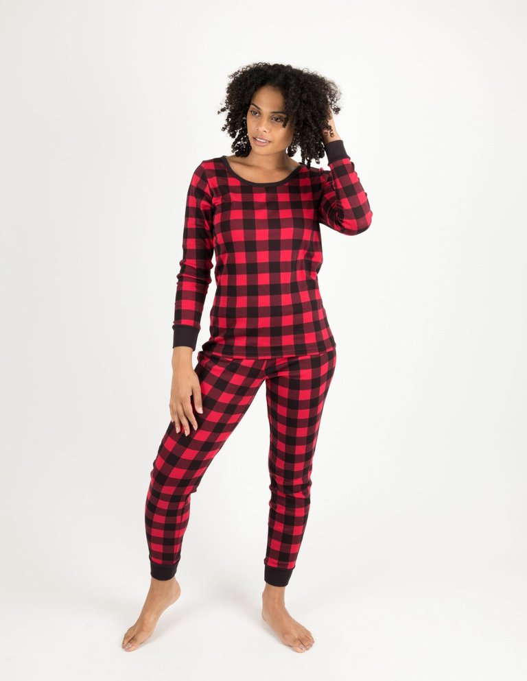 Women's Cotton Red & Black Plaid Pajama Set