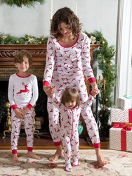 Women's Cotton Red & White Reindeer Pajamas