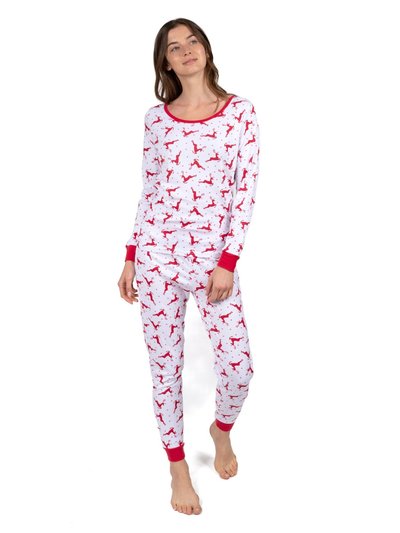 Leveret Women's Cotton Red & White Reindeer Pajamas product