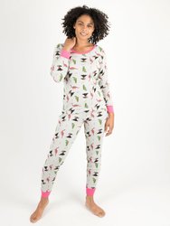 Women's Dinosaur Pajamas - Dinosaur-volcano/Light-grey/Pink