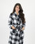 Womens Flannel Robe - black-white