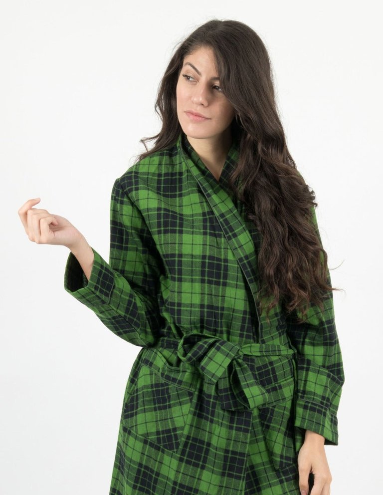 Womens Flannel Robe - green-black