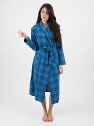 Womens Flannel Robe - blue-navy