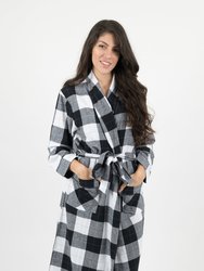 Womens Flannel Robe - black-white
