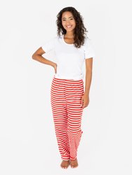 Women's Fleece Red & White Stripes Pants - Red-White