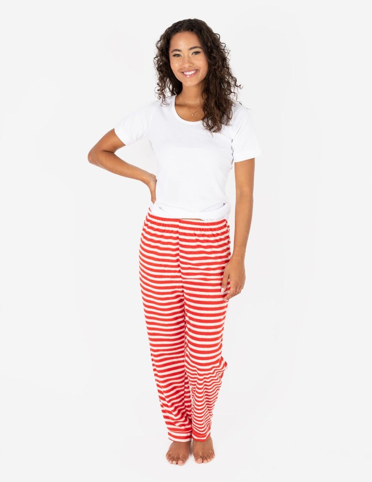 Women's Fleece Red & White Stripes Pants - Red-White