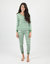 Women's Green & White Stripes Cotton Pajamas - Green-White