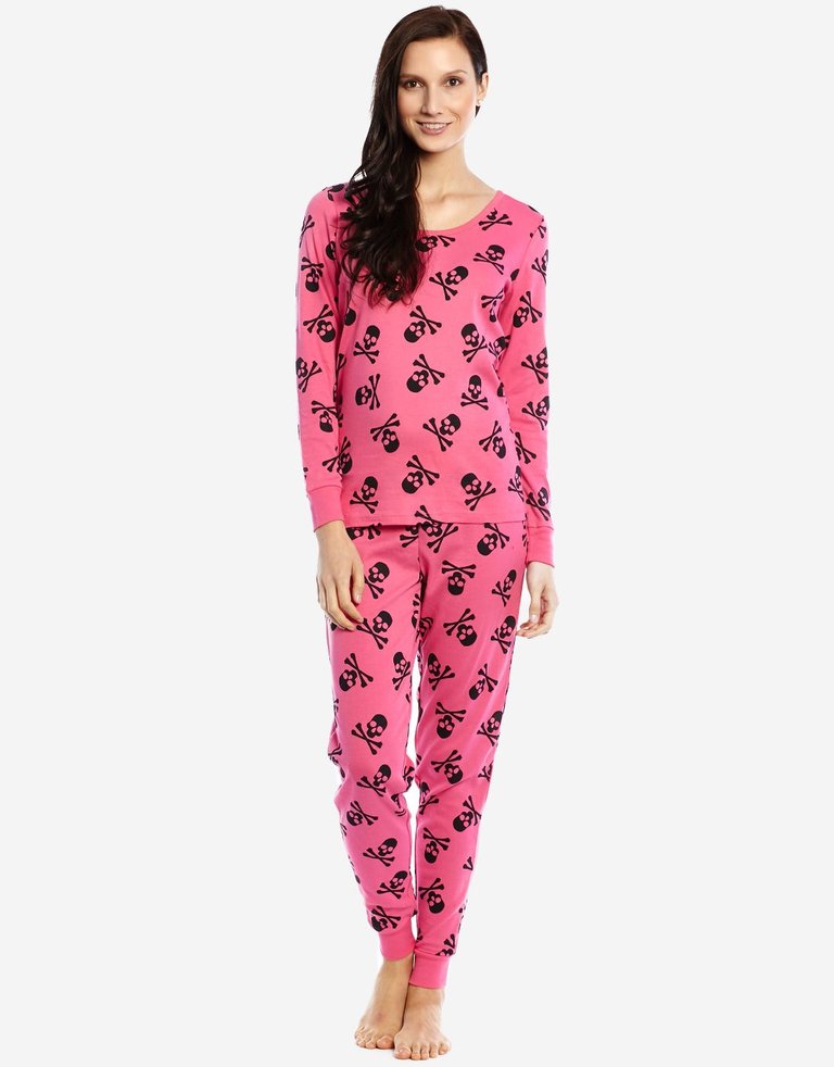 Women's Halloween Pajamas - Hot-Pink-Skull