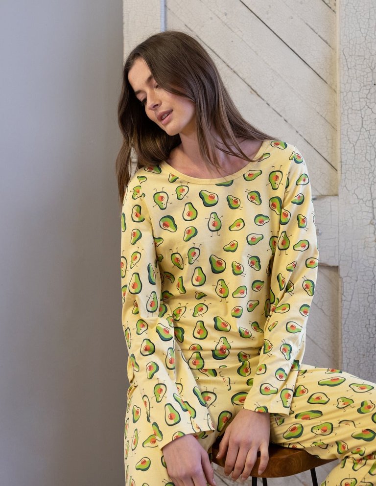 Women's Loose Fit Avocado Pajamas - Avocado-Yellow