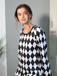 Women's Loose Fit Black & White Argyle Pajamas