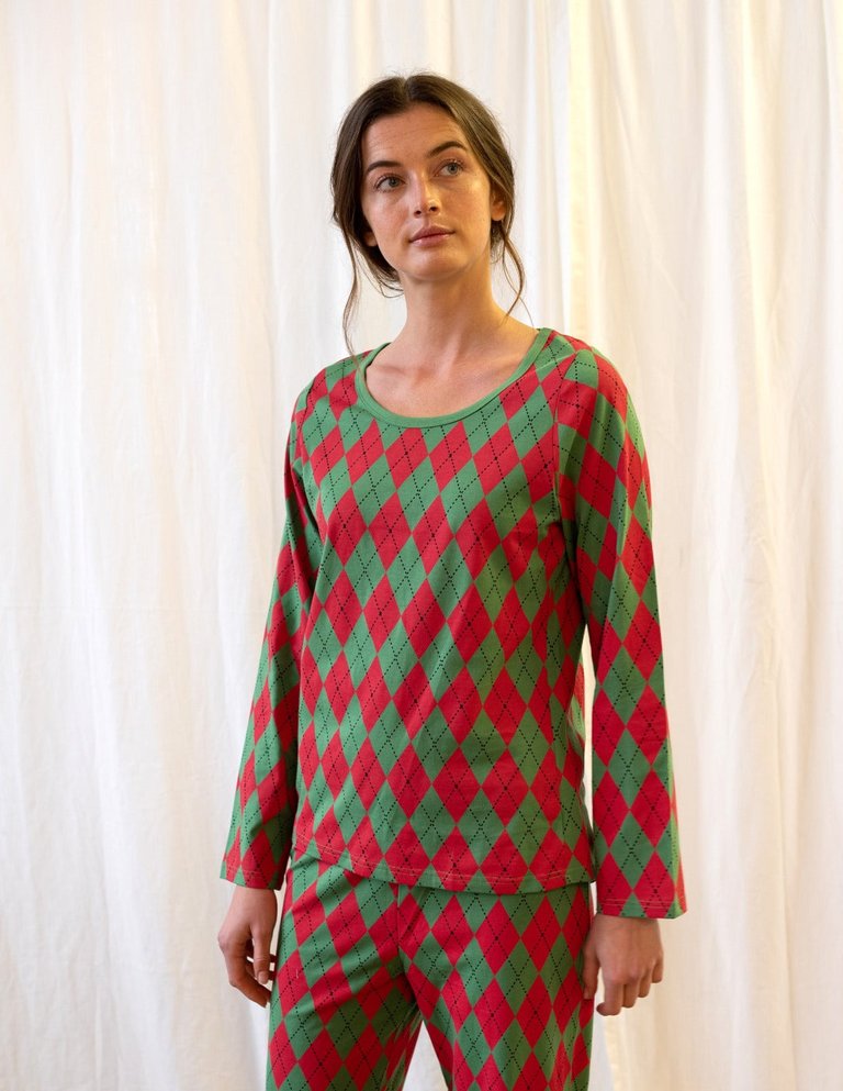 Women's Loose Fit Red & Green Argyle Pajamas
