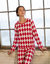 Women's Loose Fit Red & White Argyle Pajamas - Red-White