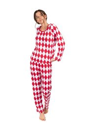 Women's Loose Fit Red & White Argyle Pajamas