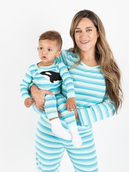Womens Loose Fit Stripes Pajamas - Orca-Aqua