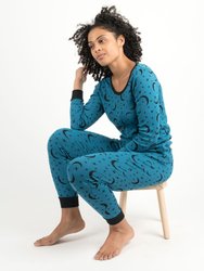 Womens Moon Pajamas - Moon-Royal-Blue