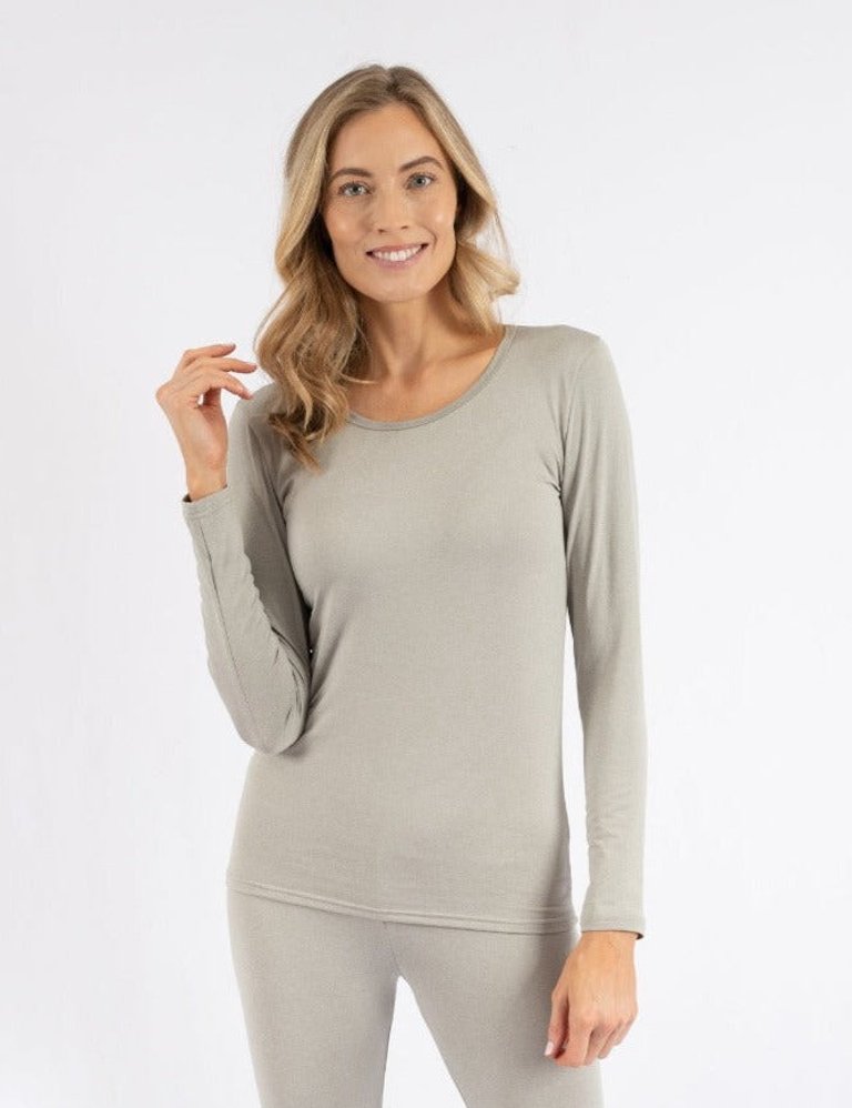 Womens Neutral Solid Color Thermal Pajamas - Light-grey