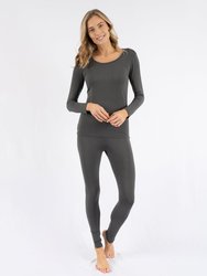Womens Neutral Solid Color Thermal Pajamas - Dark-grey