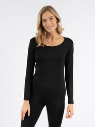 Womens Neutral Solid Color Thermal Pajamas - Black