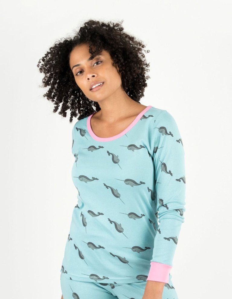 Womens Ocean Animal Pajamas - Whale-Narwhal-Blue